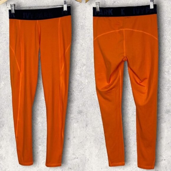 Ivy Park Beyonce Orange High Rise Leggings Size Medium Active Logo Waist Pants M - Picture 3 of 11